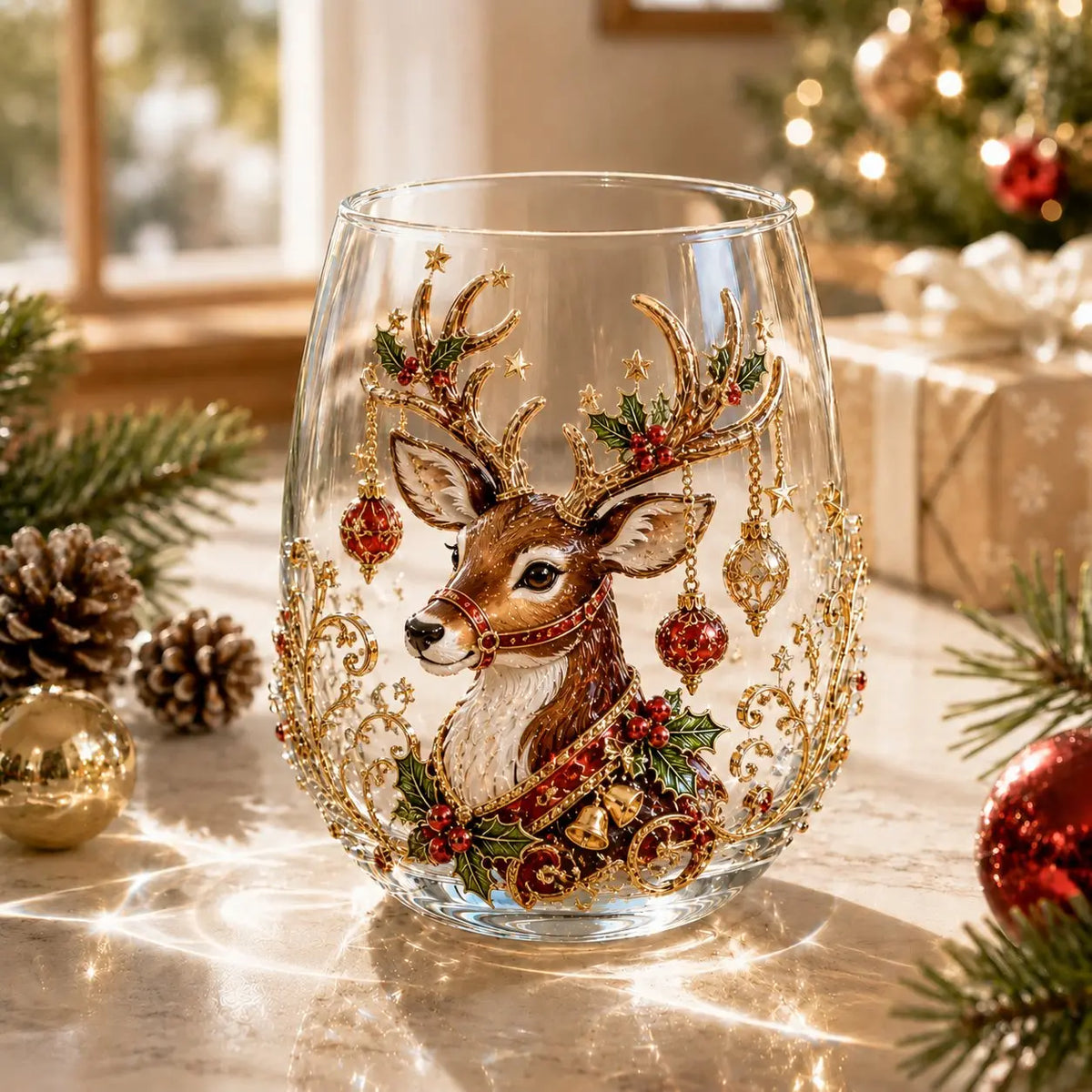 🎄🧑3D karácsonyi üvegpohár I Luxus kiemelt ünnepi üvegáruk italokhoz, dekorációhoz és karácsonyi ajándékokhoz