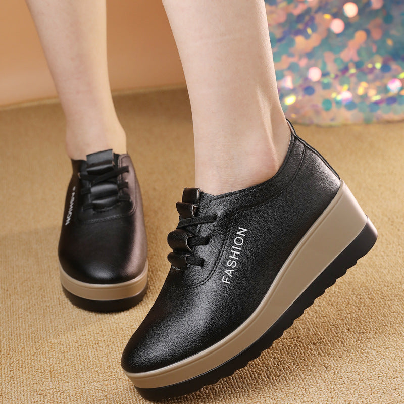 Zapatos de plataforma de piel para mujer, nuevo estilo otoño/invierno