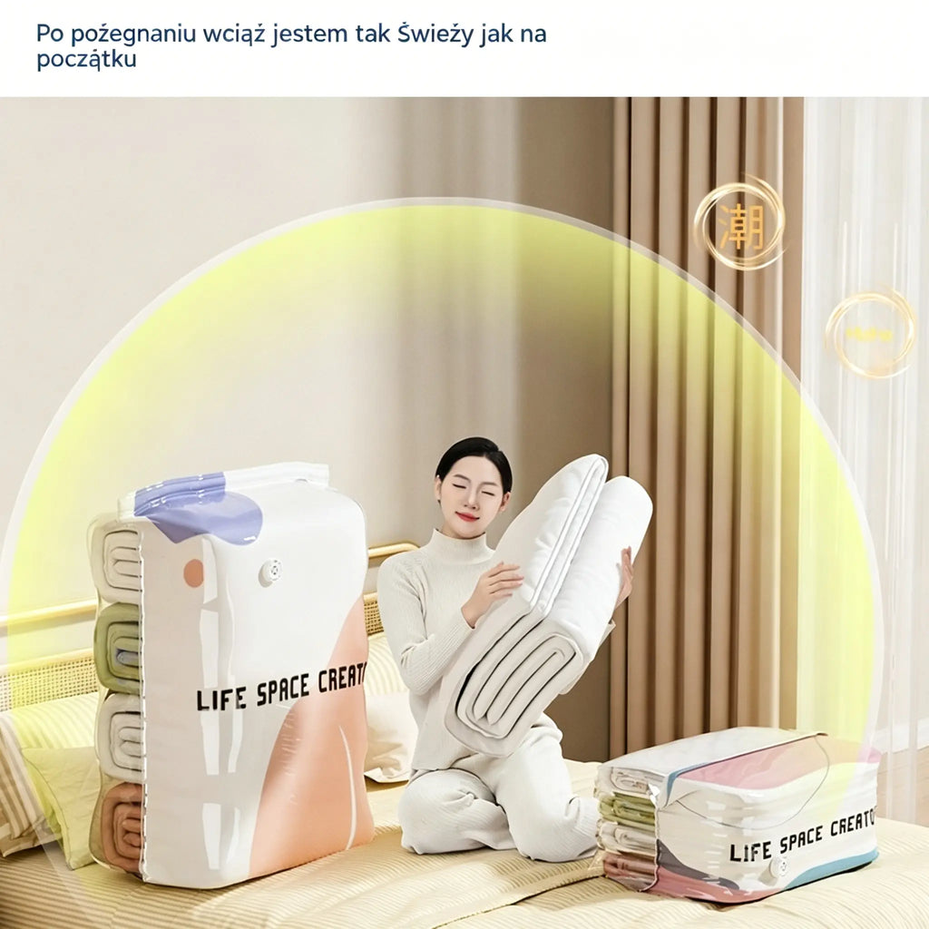 👕📦【Zestaw 5 sztuk! 22 zł / sztuka】Worki próżniowe do kompresji ubrań, nie wymagają pompki | Dwuwarstwowy pasek uszczelniający o pogrubionej konstrukcji zapobiegający pękaniu i przeciekaniu.