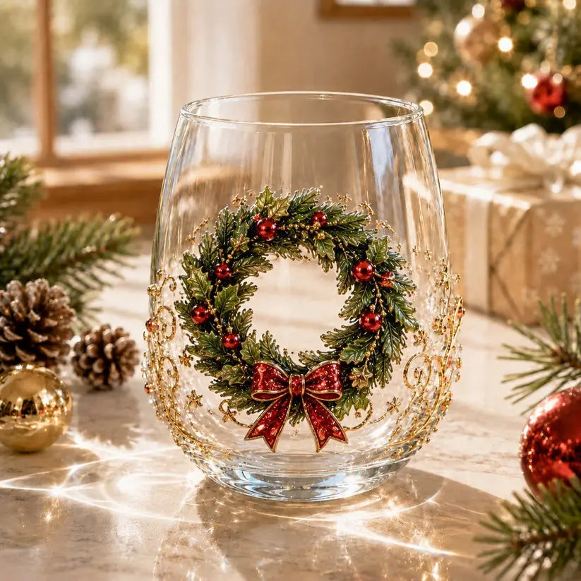 🎄🧑3D karácsonyi üvegpohár I Luxus kiemelt ünnepi üvegáruk italokhoz, dekorációhoz és karácsonyi ajándékokhoz