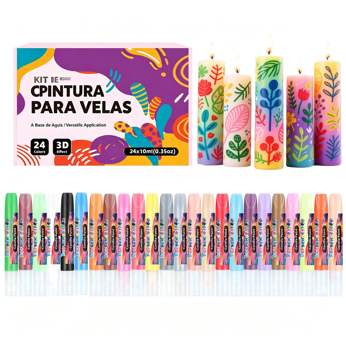 🎨【24 kolory w pudełku】🥳💞24-kolorowy, 3D-pisak z farbą do świec w kształcie graffiti!