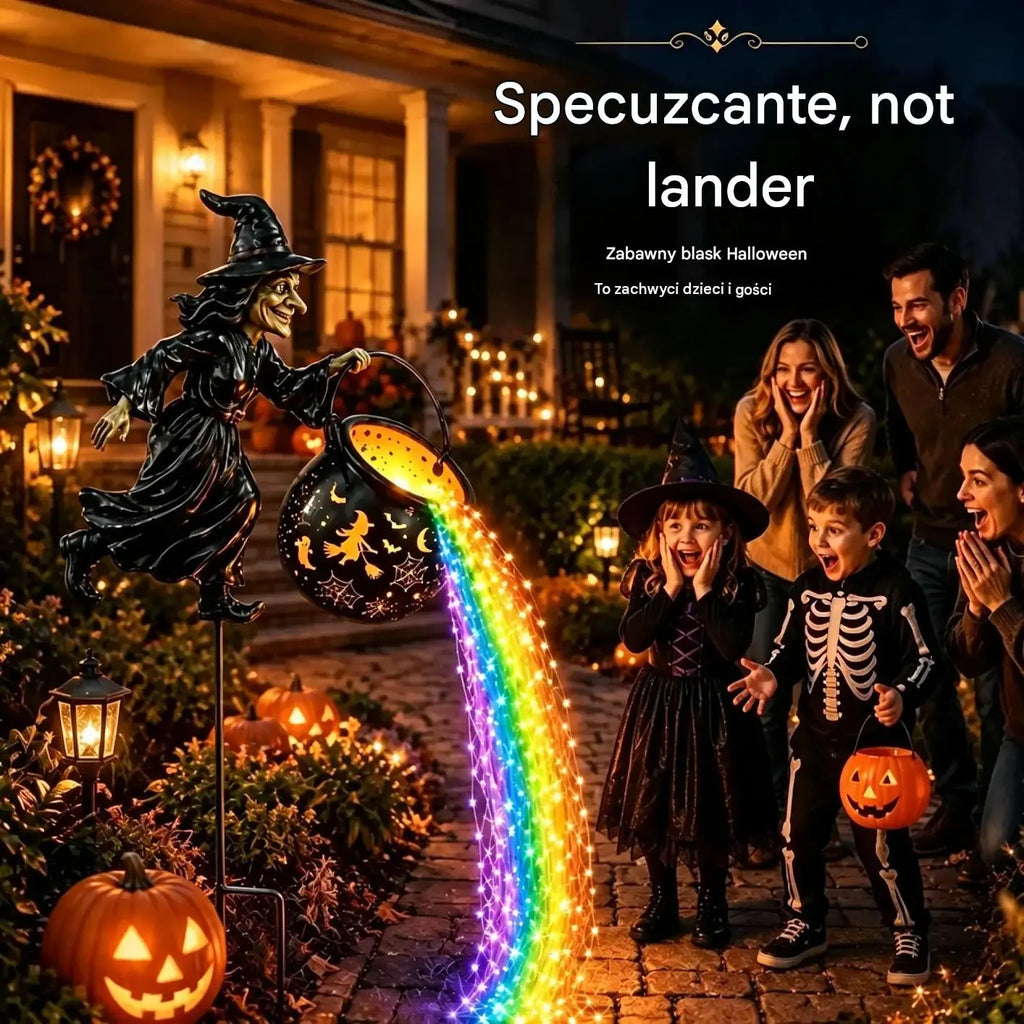 🧙‍♀️🎃 Ogrodowy lampion „Kociołek czarownicy” z oświetleniem LED – zachwycająca dekoracja zewnętrzna 🔮✨