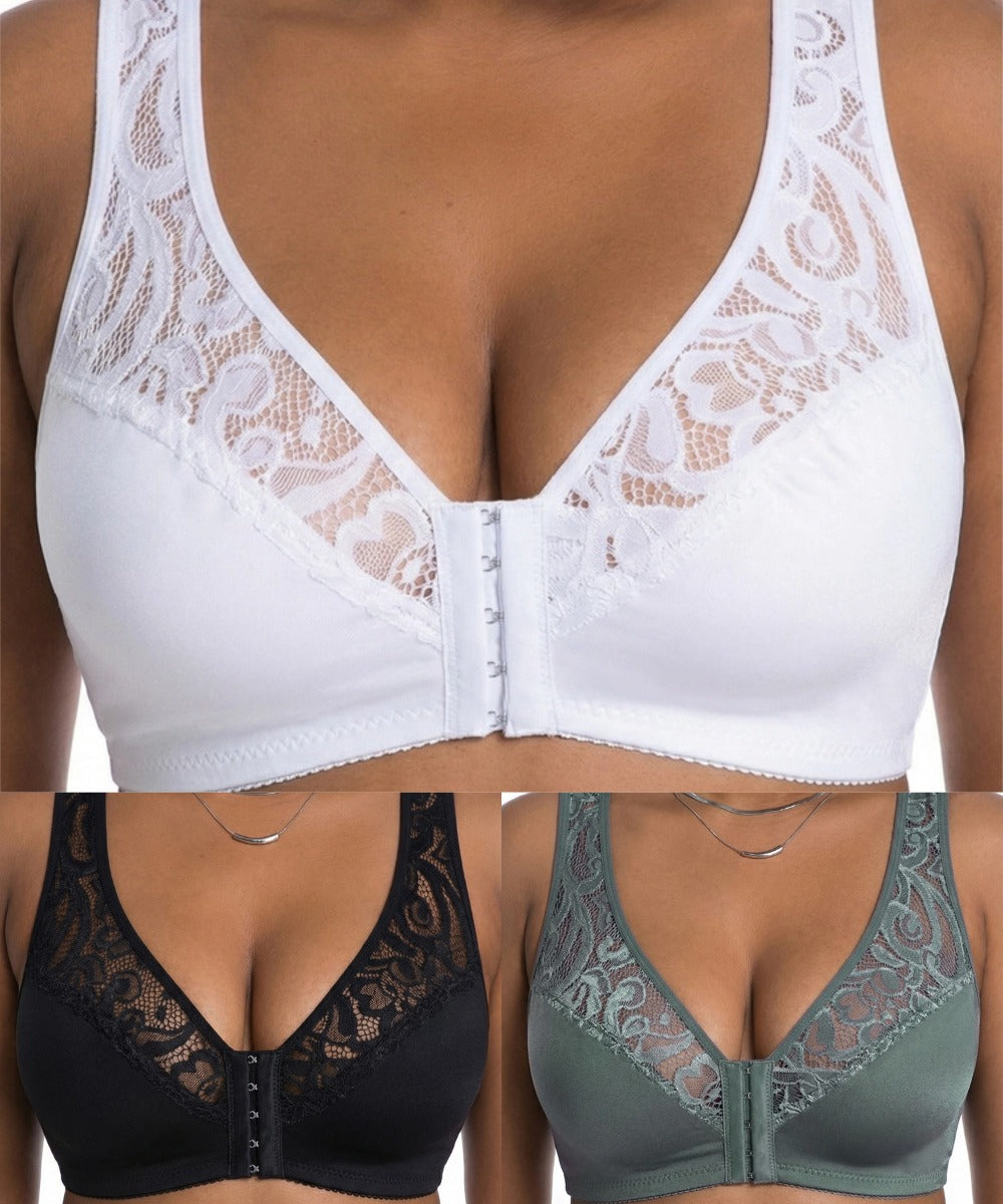 【3dílná sada】【L–4XL】 plus size push-up prodyšná podprsenka bez kostic, bezšvový design s předním zapínáním，Platba na dobírku