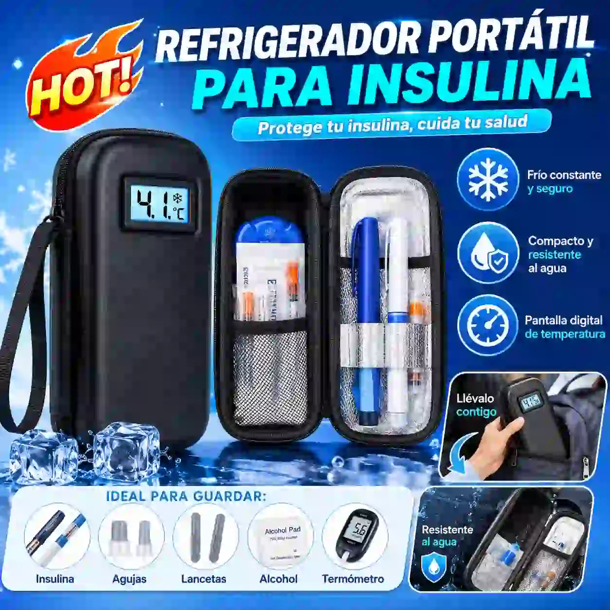 Estuche de viaje para enfriar insulina con pantalla de temperatura