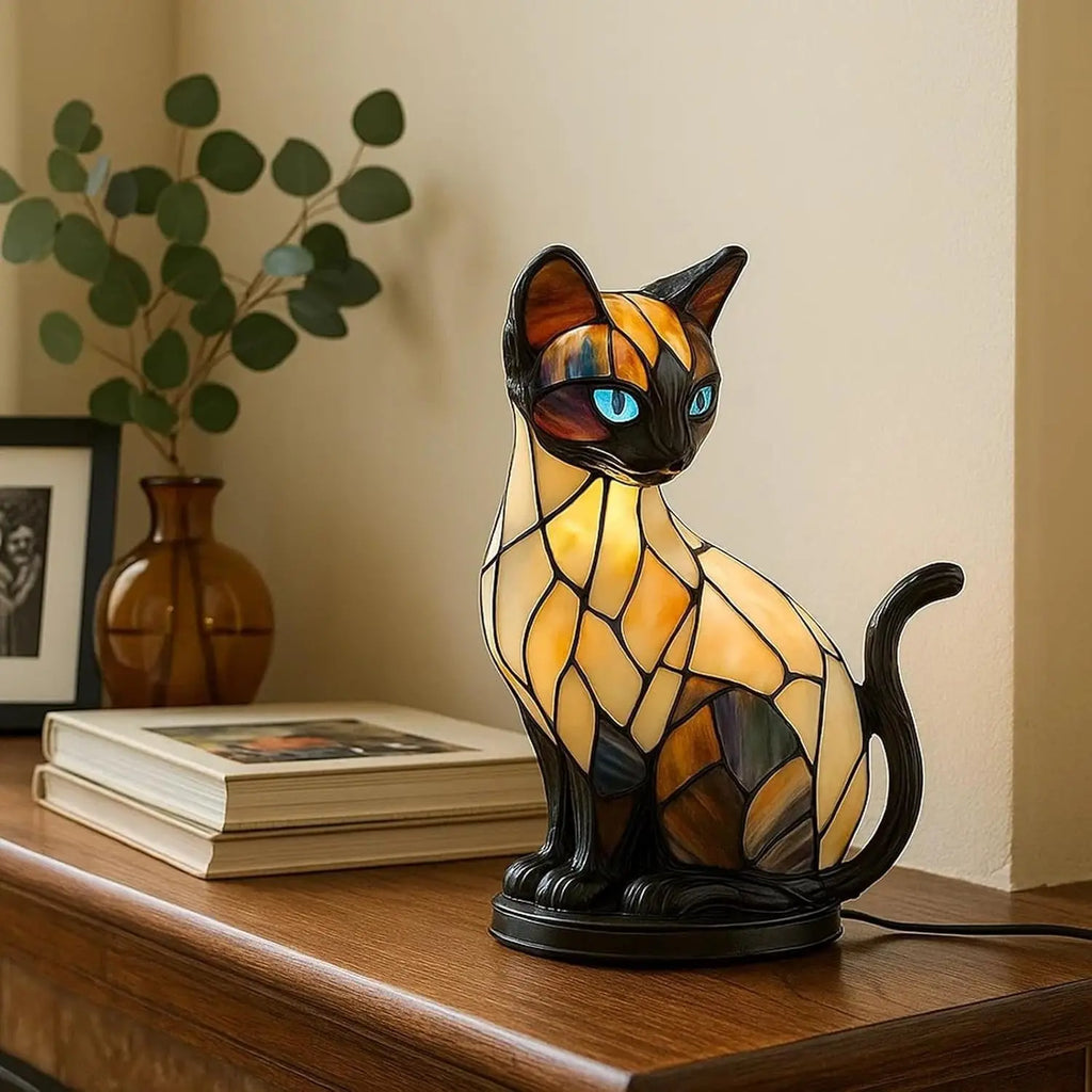 🐱Stolní lampa ve tvaru kočky, retro noční světlo z barevné pryskyřice s kočičím motivem