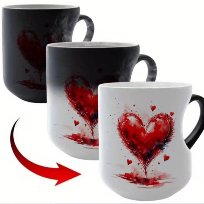 ☕Romantikus szív alakú kerámia bögre (színváltós füllel)💝✨