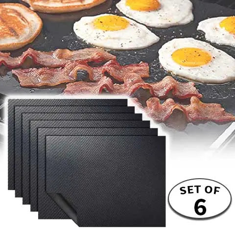 【400*330*0,2 Fekete - 6 darab】Tapadásmentes grillszőnyeg