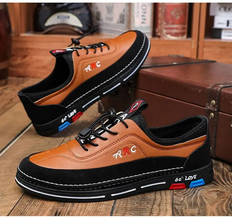 Los zapatos de negocios casuales para hombre están hechos de cuero impermeable y resistente a las manchas con una suela suave para un uso cómodo.