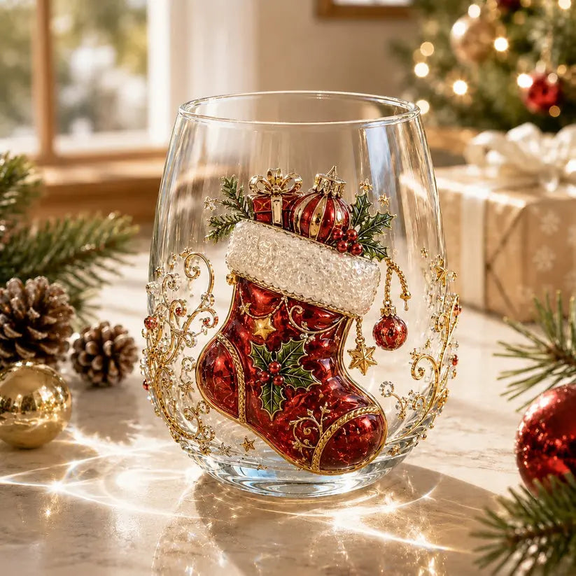 🎄🧑3D karácsonyi üvegpohár I Luxus kiemelt ünnepi üvegáruk italokhoz, dekorációhoz és karácsonyi ajándékokhoz