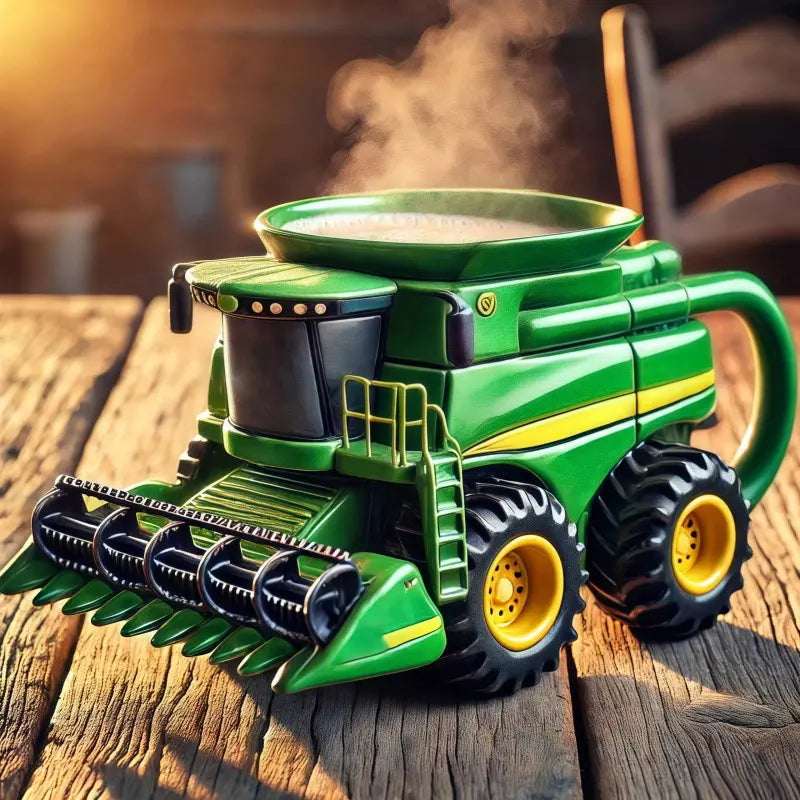 Taza de café retro con forma de tractor agrícola