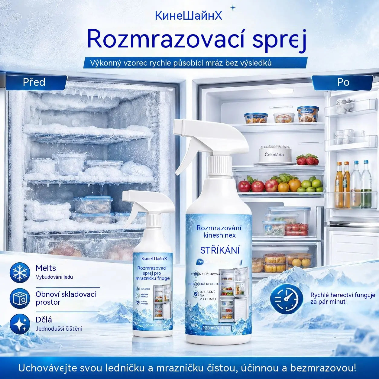 🔥【2 lahve za 560 Kč】❄️ Nový rozmrazovací sprej 2026 🧡 Rychle odstraňte led z mrazáku