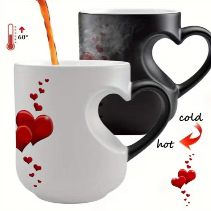 ☕Romantikus szív alakú kerámia bögre (színváltós füllel)💝✨