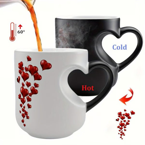 ☕Romantikus szív alakú kerámia bögre (színváltós füllel)💝✨