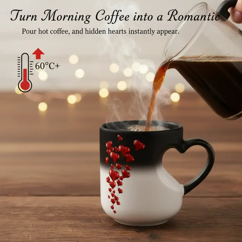 ☕Romantikus szív alakú kerámia bögre (színváltós füllel)💝✨