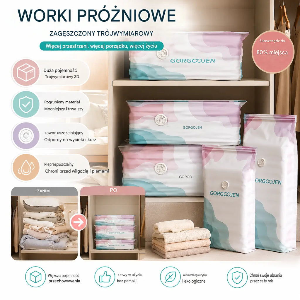 🧳5 za 109 zł.💨 Duży, kompresowalny worek próżniowy do przechowywania: nie wymaga pompki, szczelny i idealny do oszczędzania miejsca w walizkach i w domu ✈️