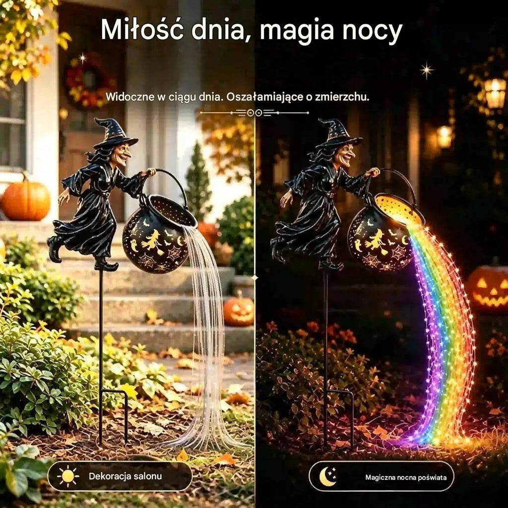 🧙‍♀️🎃 Ogrodowy lampion „Kociołek czarownicy” z oświetleniem LED – zachwycająca dekoracja zewnętrzna 🔮✨
