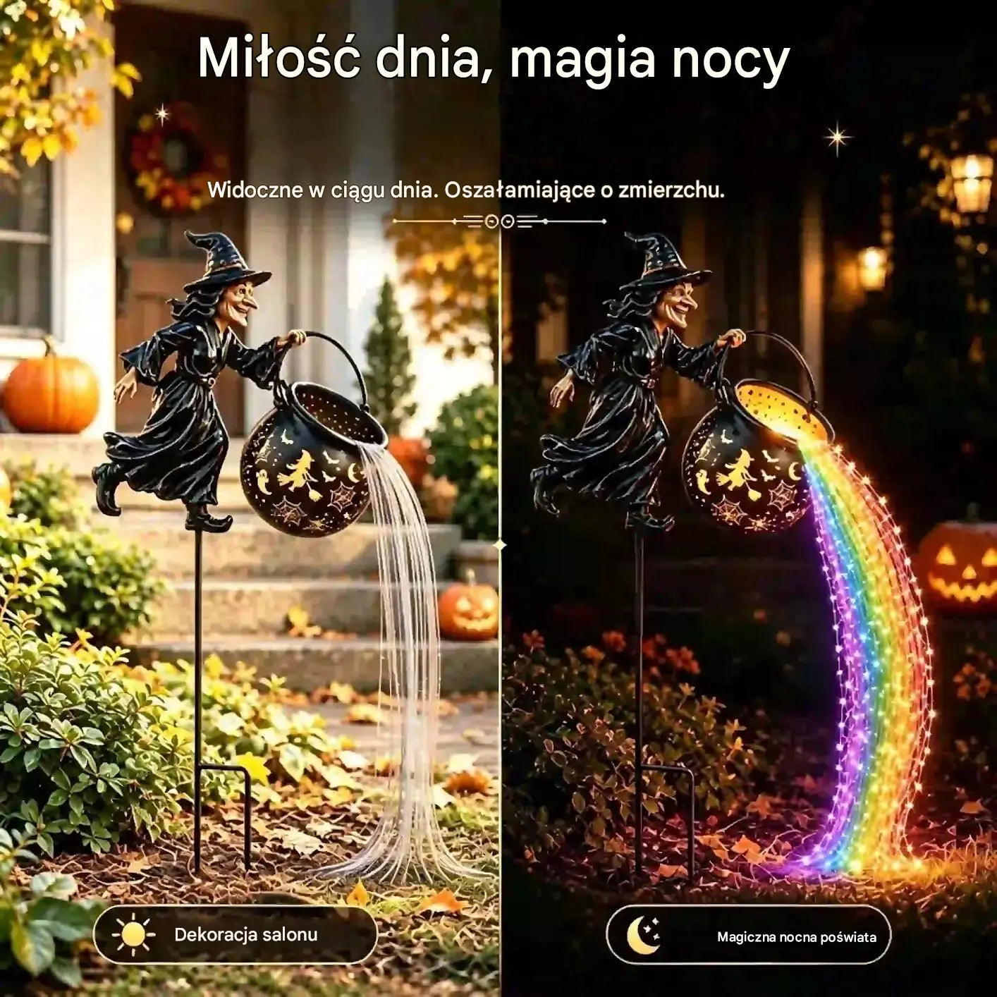 🧙‍♀️🎃 Ogrodowy lampion „Kociołek czarownicy” z oświetleniem LED – zachwycająca dekoracja zewnętrzna 🔮✨