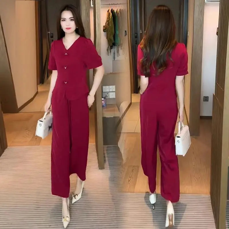 🌸【Top + Pantalones anchos】Conjunto casual de moda
