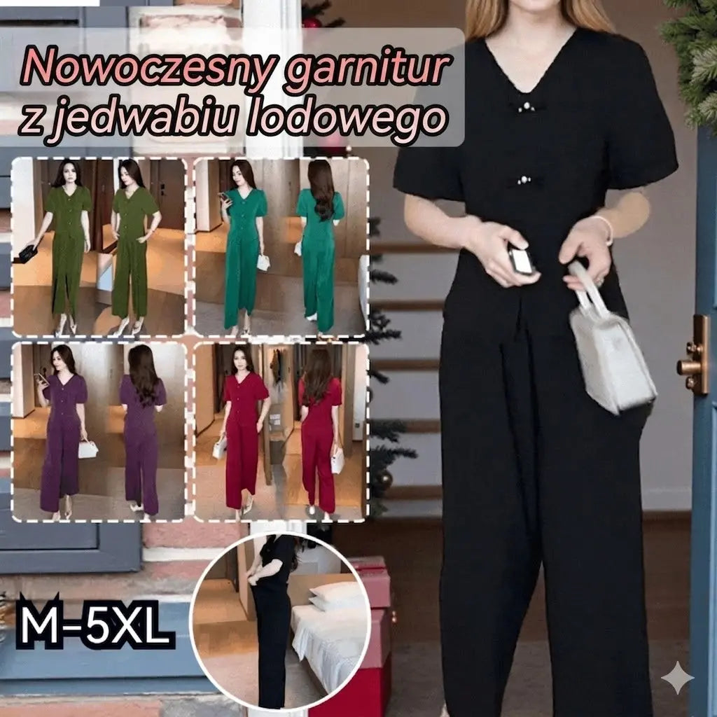 🌸【M-5XL】🔥【Koszulka + Szerokie spodnie】Modny komplet z jedwabiu lodowego 2026_4276583