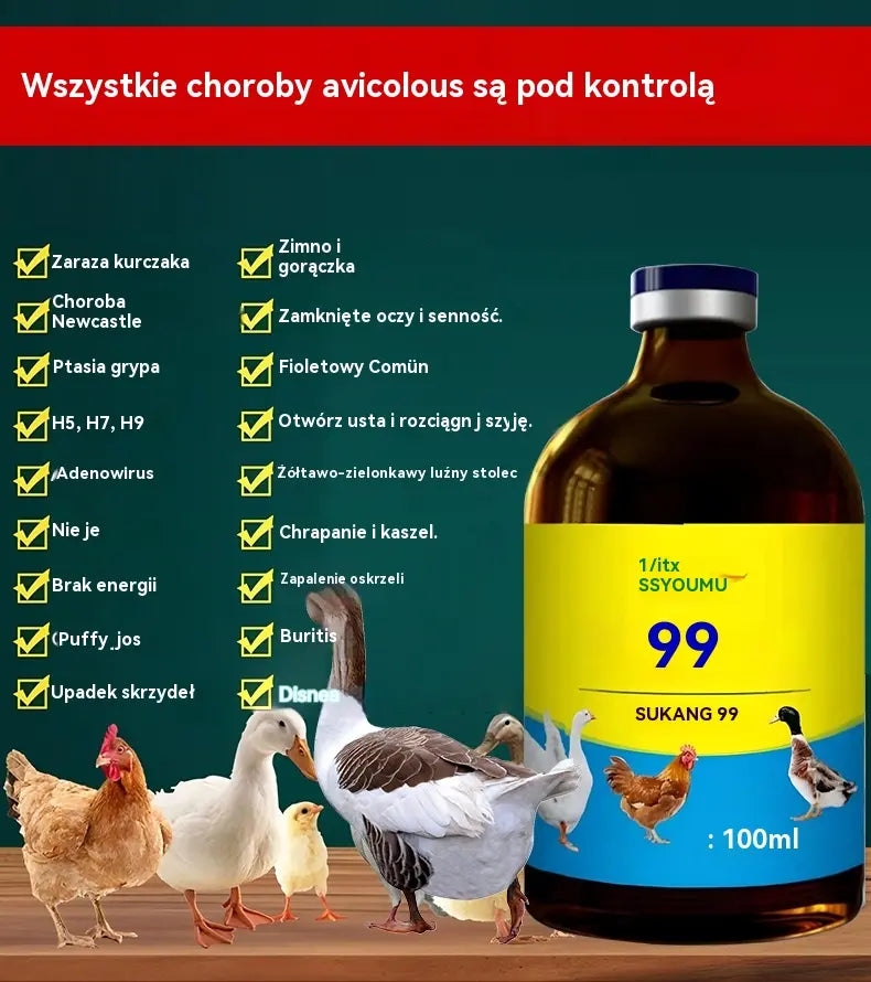 [2 botellas, 89 zł.] 💊🐓🦆🕊️ Lek na ptasią grypę, utratę apetytu, biegunkę i kaszel u drobiu, kurczaków, kaczek i gęsi. 1 butelka 100 ml.