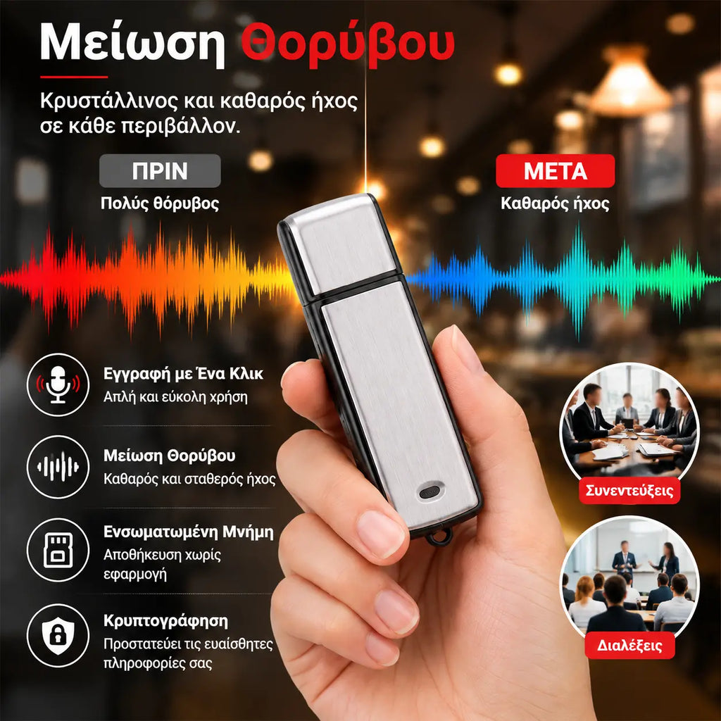 Hordozható, nagy felbontású USB hangrögzítő zajcsökkentéssel