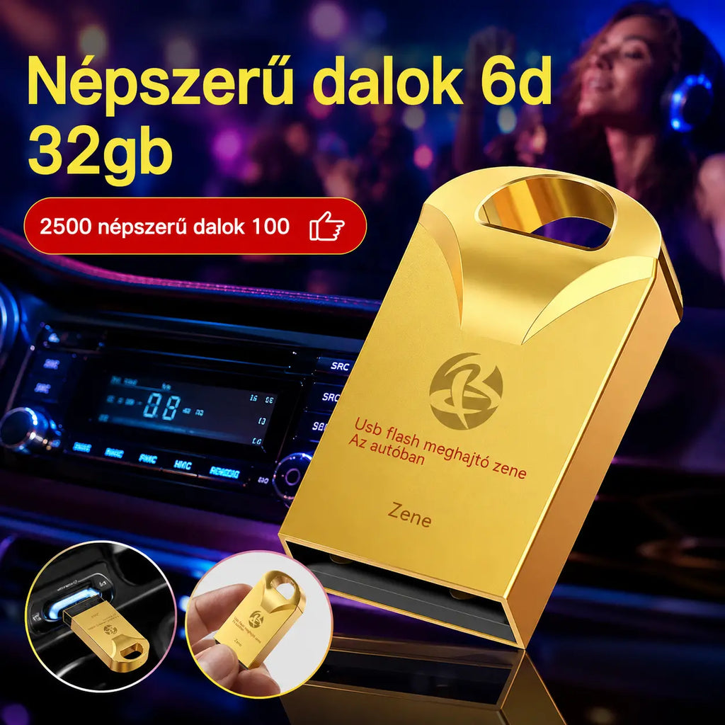 🔥🔥【32 GB】Kiváló minőségű univerzális USB flash meghajtó autós zenéhez【2500 népszerű dal + 100 videó】