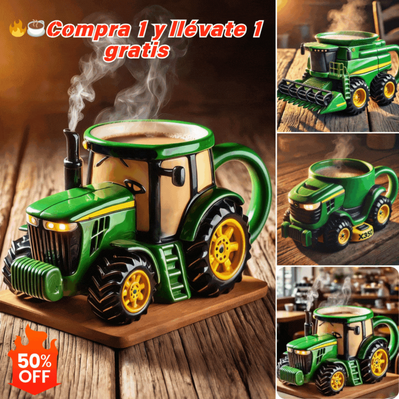 Taza de café retro con forma de tractor agrícola