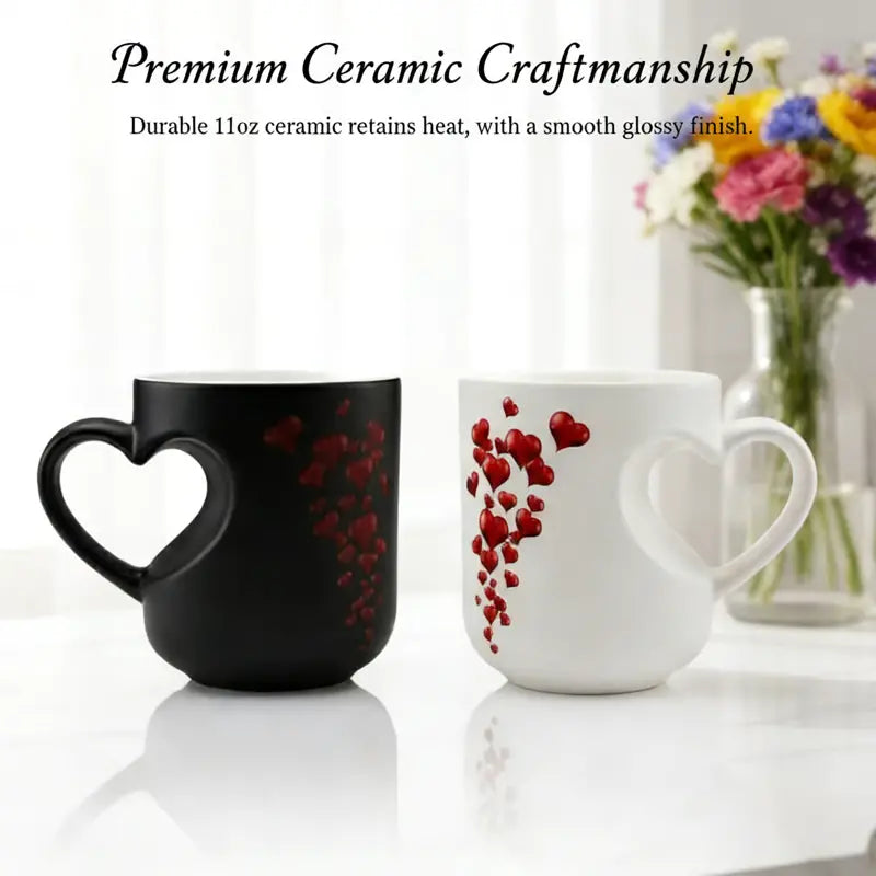 ☕Romantikus szív alakú kerámia bögre (színváltós füllel)💝✨