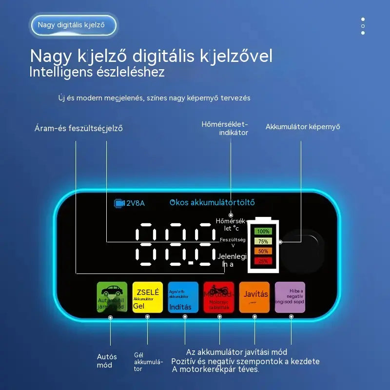 Intelligens akkumulátortöltő és -karbantartó