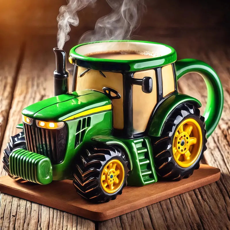 Taza de café retro con forma de tractor agrícola
