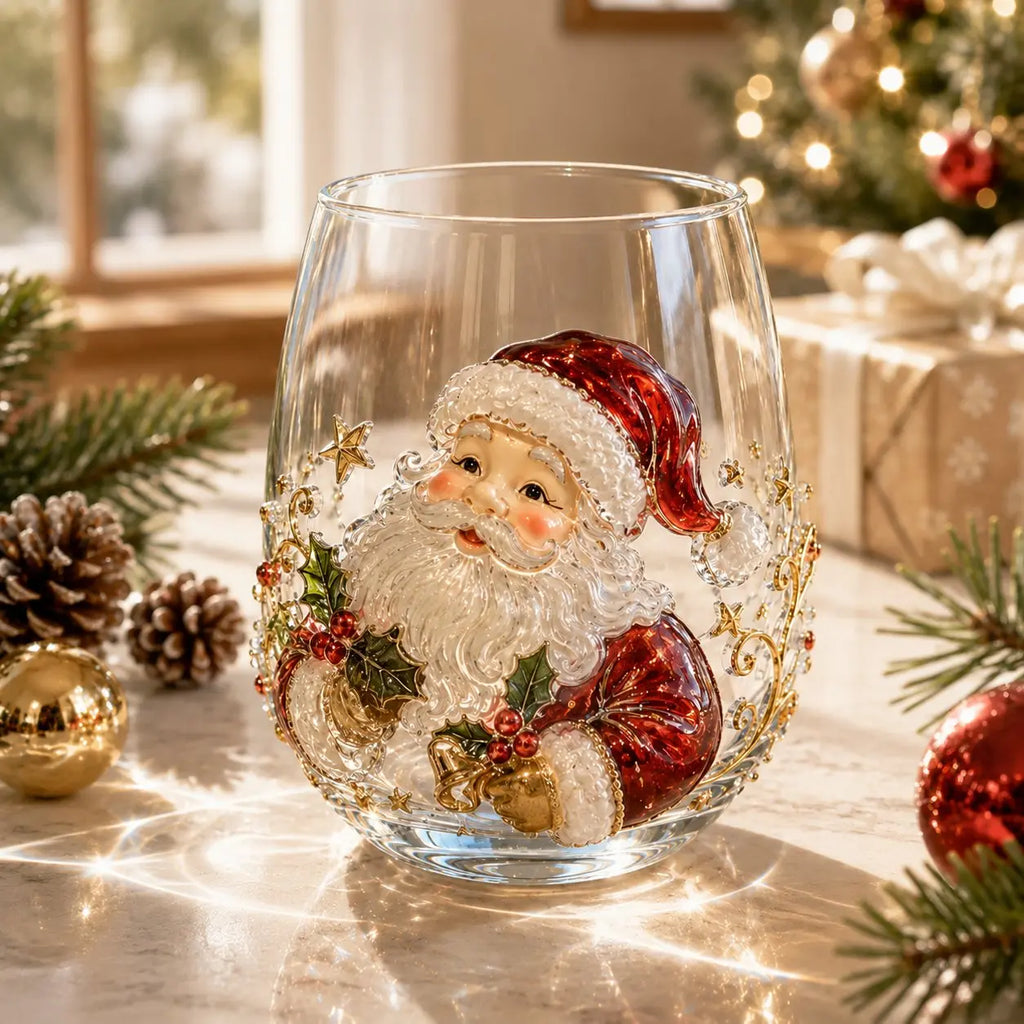 🎄🧑3D karácsonyi üvegpohár I Luxus kiemelt ünnepi üvegáruk italokhoz, dekorációhoz és karácsonyi ajándékokhoz