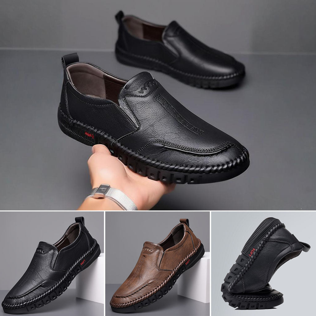 【39-44-es méret】Férfi alkalmi sportcipő, valódi bőr, puha talp, csúszásgátló, lélegző