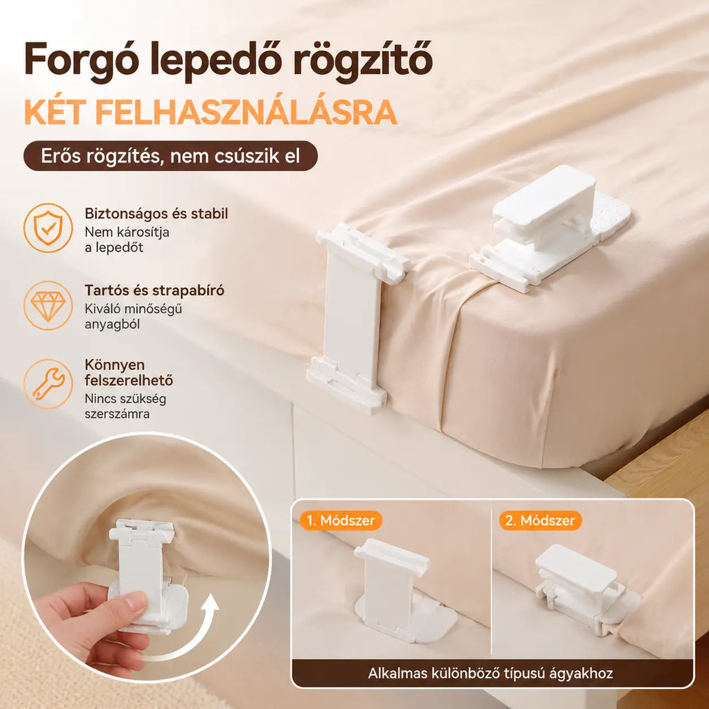 🛏4 darabos készlet 8900Ft - Lepedőrögzítők: csúszásmentes, láthatatlan, tűmentes kapcsok, amelyek a lepedőket és a gumis lepedőket a sarkoknál rögzítik, megakadályozva azok elmozdulását.