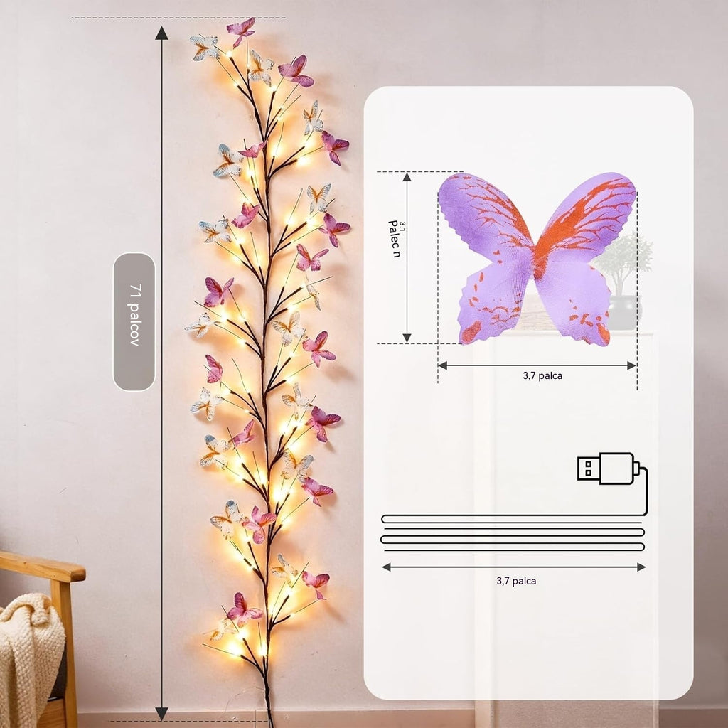 ✨ Flexibilné LED svetlá v tvare popínavej vetvy s motýľmi – vytvorte vo svojom domove čarovnú a útulnú atmosféru 🦋💡
