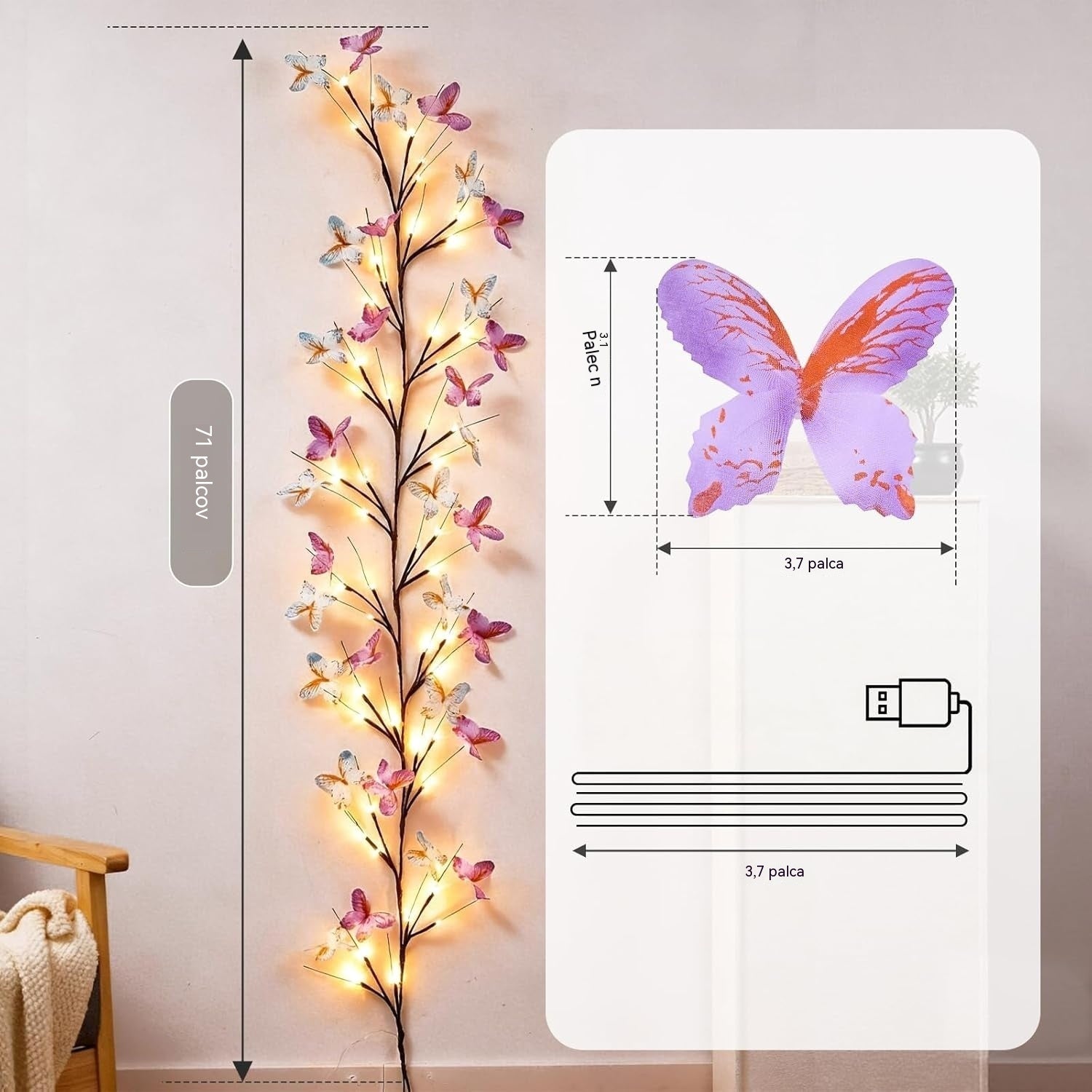 ✨ Flexibilní LED světla ve tvaru popínavé větve s motýly – vytvořte ve svém domově kouzelnou a útulnou atmosféru 🦋💡