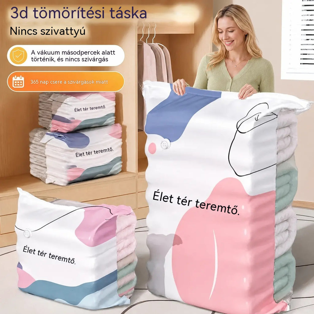 🧳【5 darabos készlet 9600 Ft】💨 Nagy, összenyomható vákuumos tárolózsák: nincs szükség pumpára, szivárgásmentes, és ideális helytakarékosságra bőröndökben és otthon ✈️