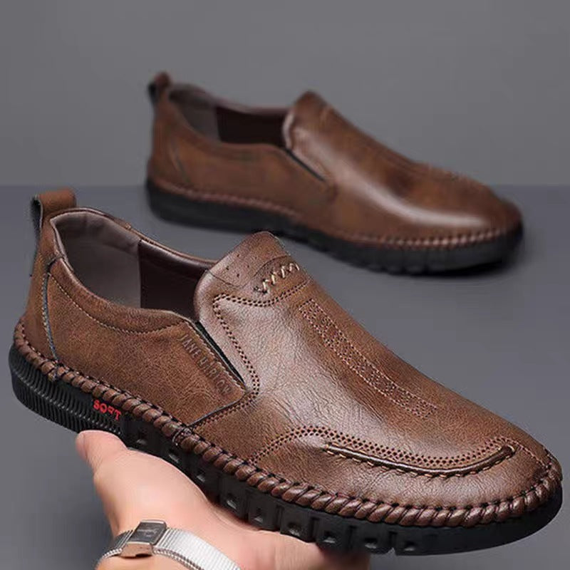 【39-44-es méret】Férfi alkalmi sportcipő, valódi bőr, puha talp, csúszásgátló, lélegző