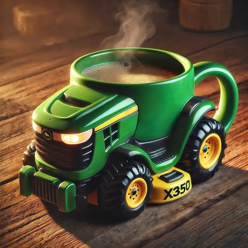 Taza de café retro con forma de tractor agrícola