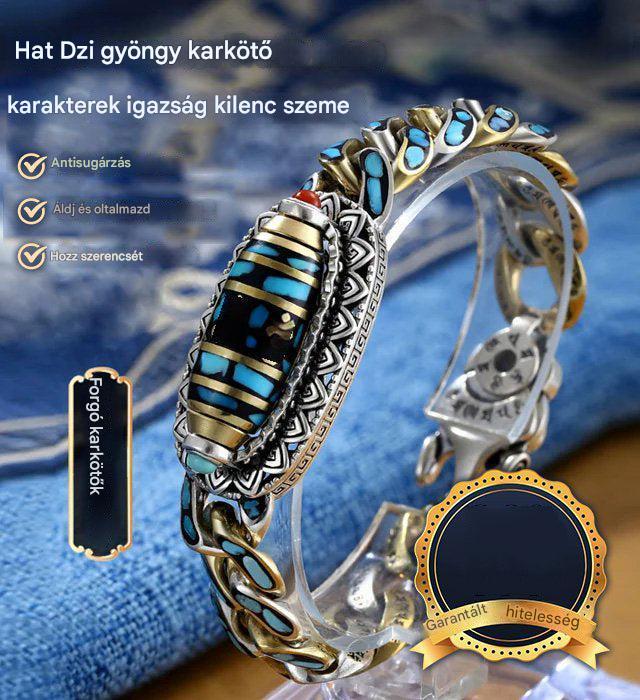 【30% OFF】 925 sterling ezüst retro hatjegyű türkiz mantra gyöngyökből készült karkötő