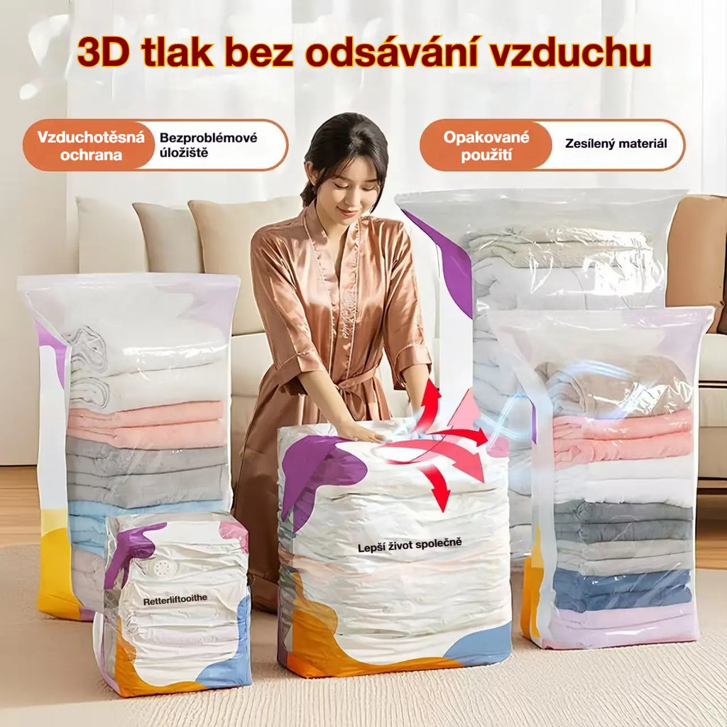 【Sada 5 kusů】 Velký, stlačitelný vakuový úložný sáček: není potřeba pumpička, nepropustný a ideální pro úsporu místa v kufrech i doma