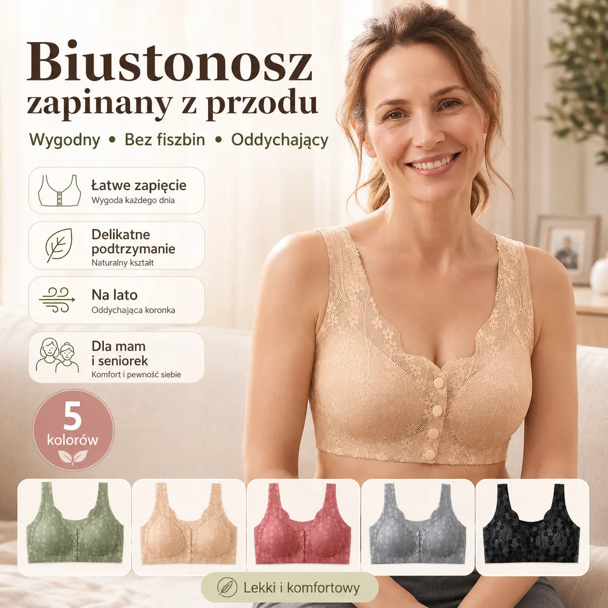 1 zestaw 109 zł😍【3-częściowy zestaw】Biustonosz damski bez fiszbin z guzikami z przodu ❤️【40-100 kg】