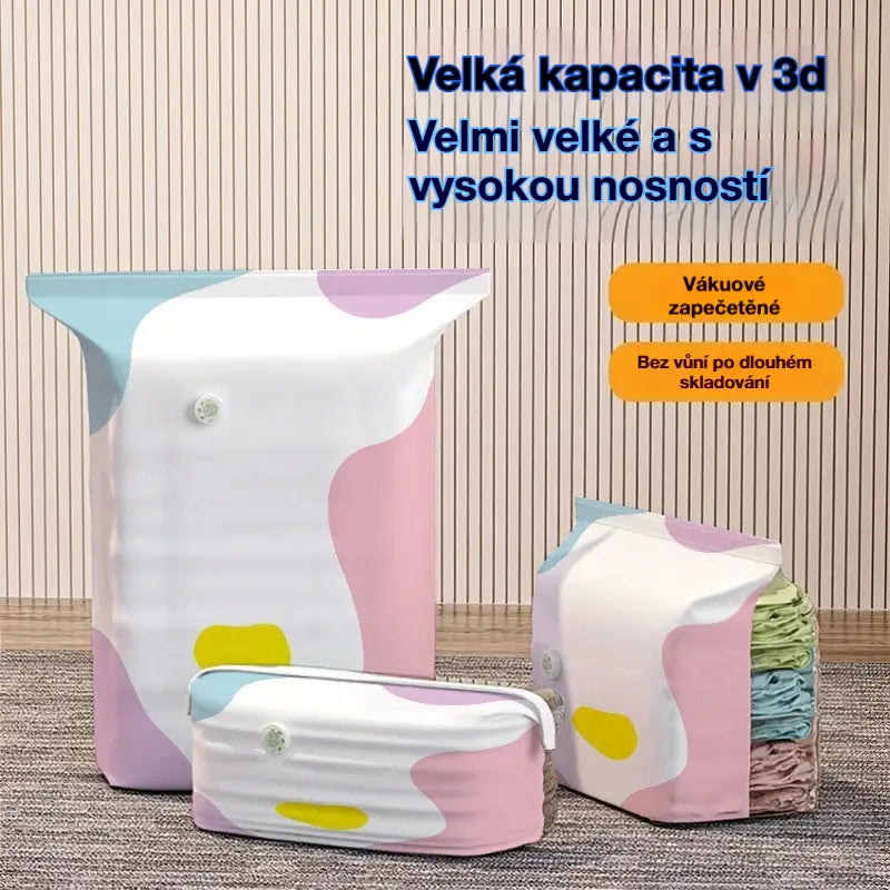 【Sada 5 kusů】 Velký, stlačitelný vakuový úložný sáček: není potřeba pumpička, nepropustný a ideální pro úsporu místa v kufrech i doma
