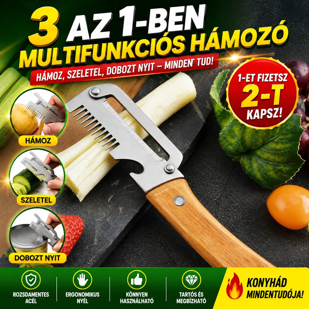 ✅【Vegyél 1-et, kapsz 1-et ingyen】🧅🔪 3 az 1-ben többfunkciós konyhai hámozó: hámoz, vág és üvegkupakot nyit! 🔥