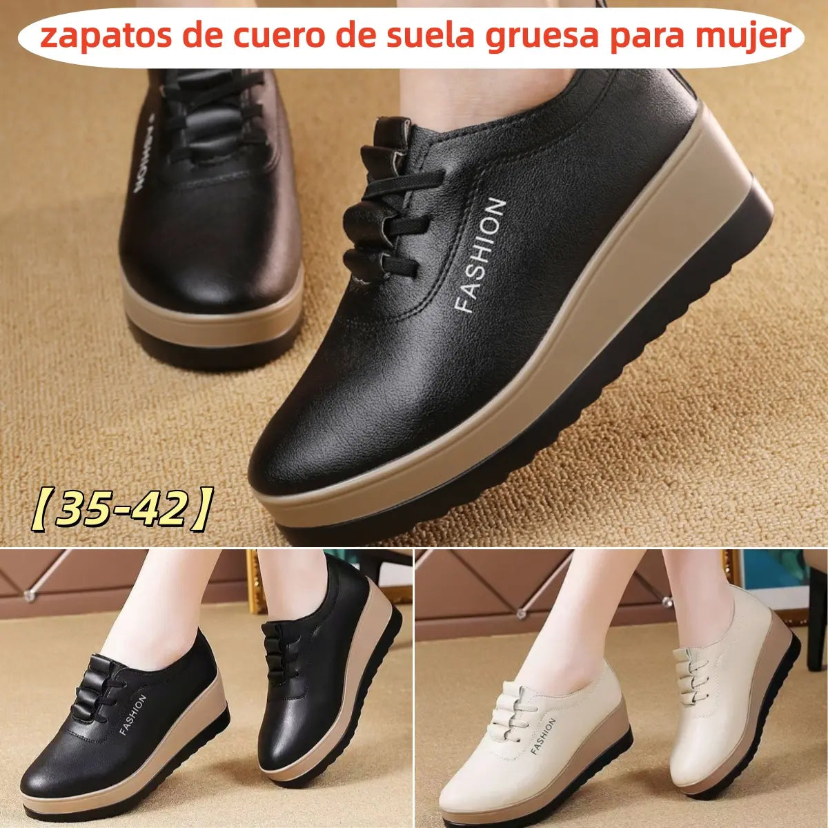 Zapatos de plataforma de piel para mujer, nuevo estilo otoño/invierno