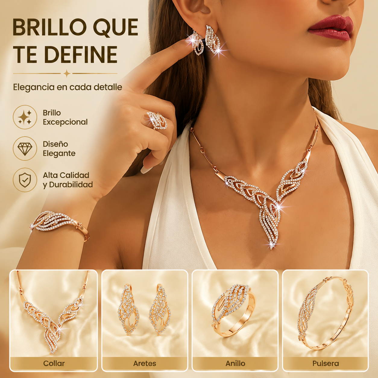 💖🔥【Anillo + Pulsera + Pendientes + Collar】✨Conjunto de joyas de estilo bohemio, creativo y único, de estilo minimalista.
