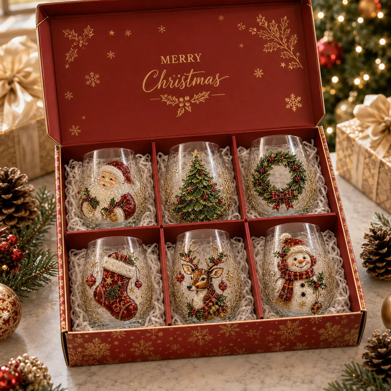 🎄🧑3D karácsonyi üvegpohár I Luxus kiemelt ünnepi üvegáruk italokhoz, dekorációhoz és karácsonyi ajándékokhoz