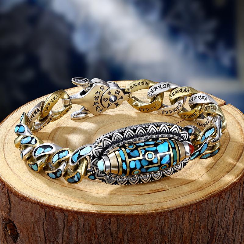 【30% OFF】 925 sterling ezüst retro hatjegyű türkiz mantra gyöngyökből készült karkötő