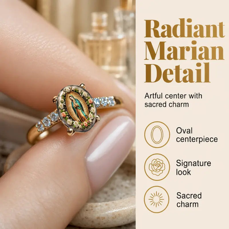 💍 【2 termék—8100 Ft】Aranyszínű, ovális kristályos Szűz Mária-gyűrű