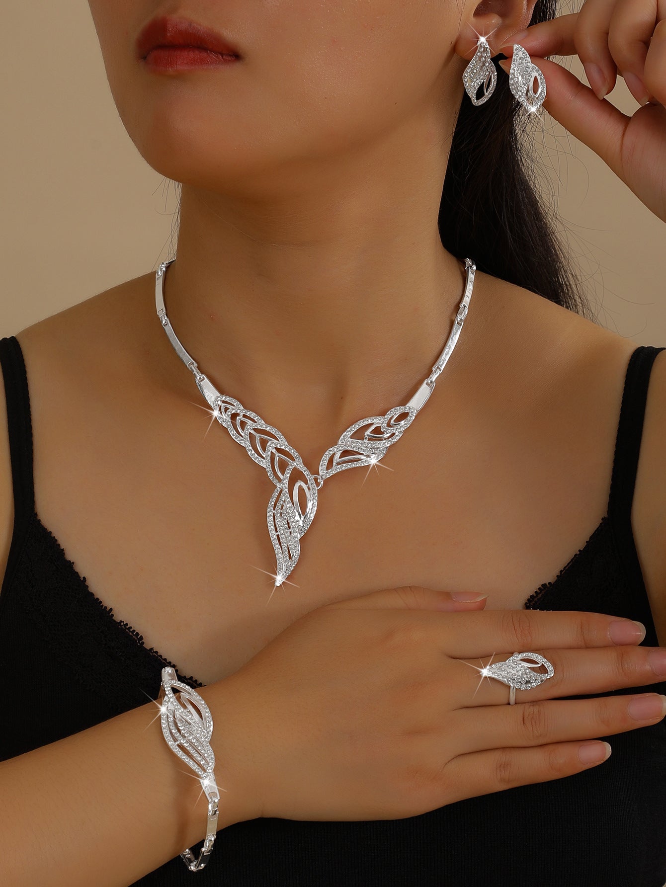 💖🔥【Anillo + Pulsera + Pendientes + Collar】✨Conjunto de joyas de estilo bohemio, creativo y único, de estilo minimalista.