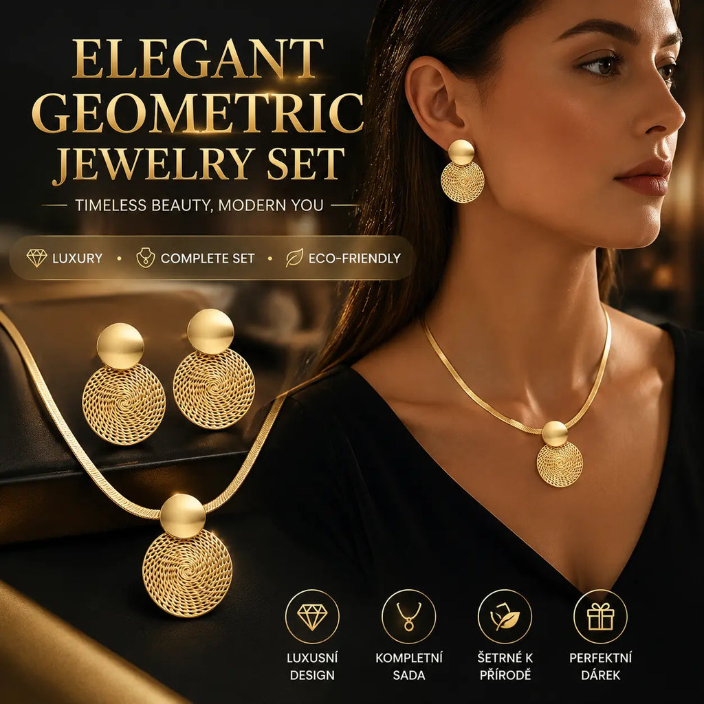 ✨💎Emelje stílusát – Elegáns geometrikus aranyozott nyaklánc és fülbevaló szett👗